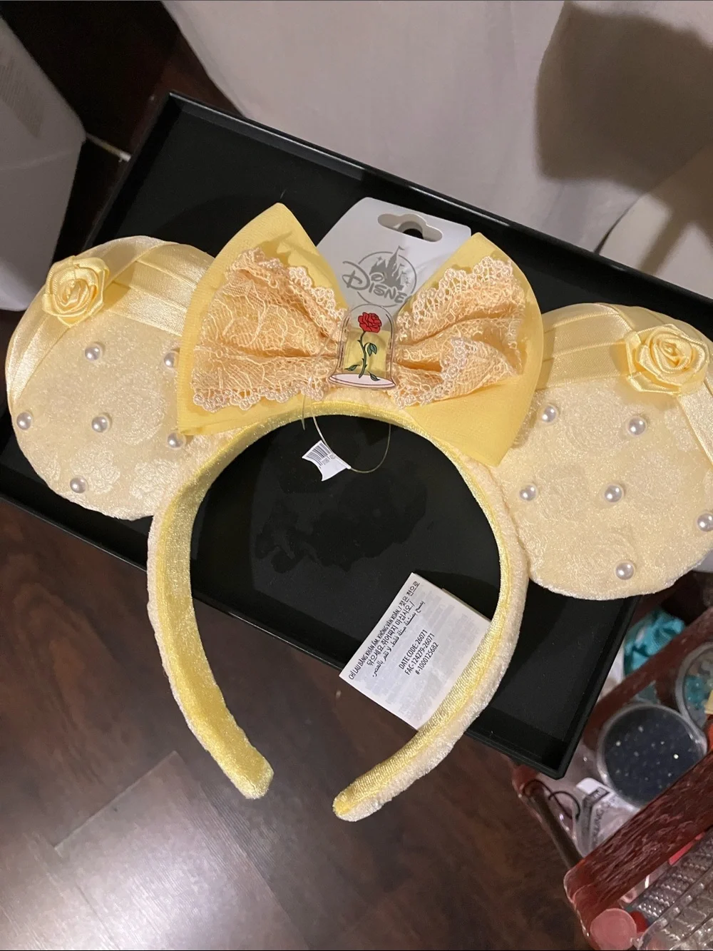 Disney Yellow Lace Bow Ear Headband with Rose Dome Accent